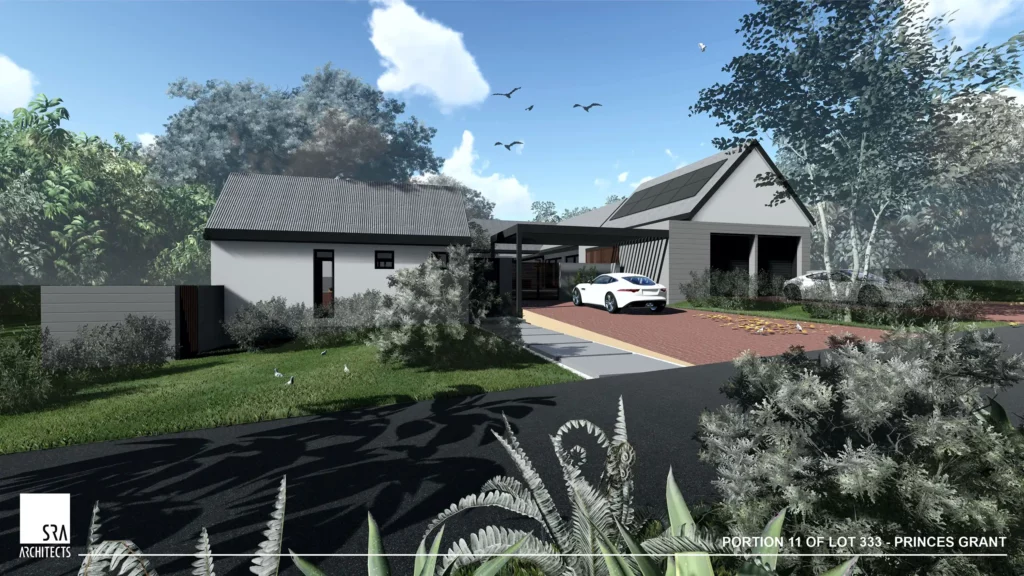 Modern suburban home with double garage and pitched roof