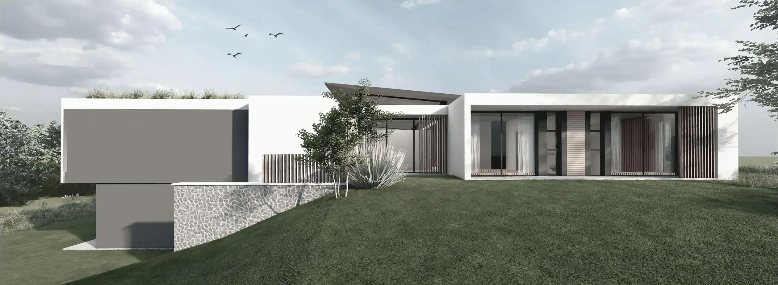 Sleek modern exterior of Seaton House 2, designed with minimalist aesthetics and expansive windows