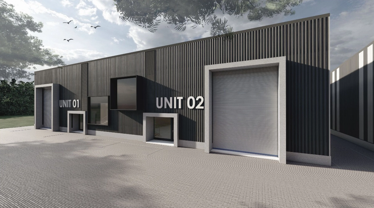 Modern industrial units with large roller doors
